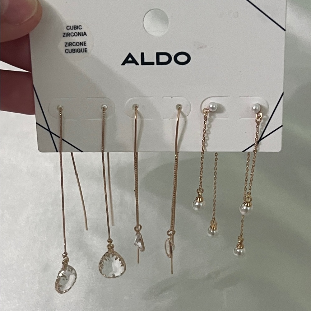 ALDO Gold-tone Drop Earring Set with Clear Crystals and Pearls